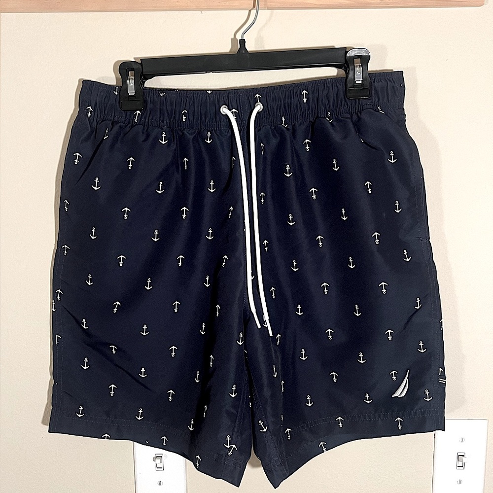 Nautica Navy Blue with White Anchors Swim Trunks